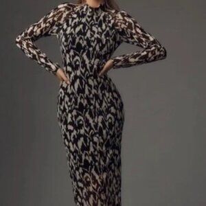 Anthropologie Black & White Print Mesh Midi Dress